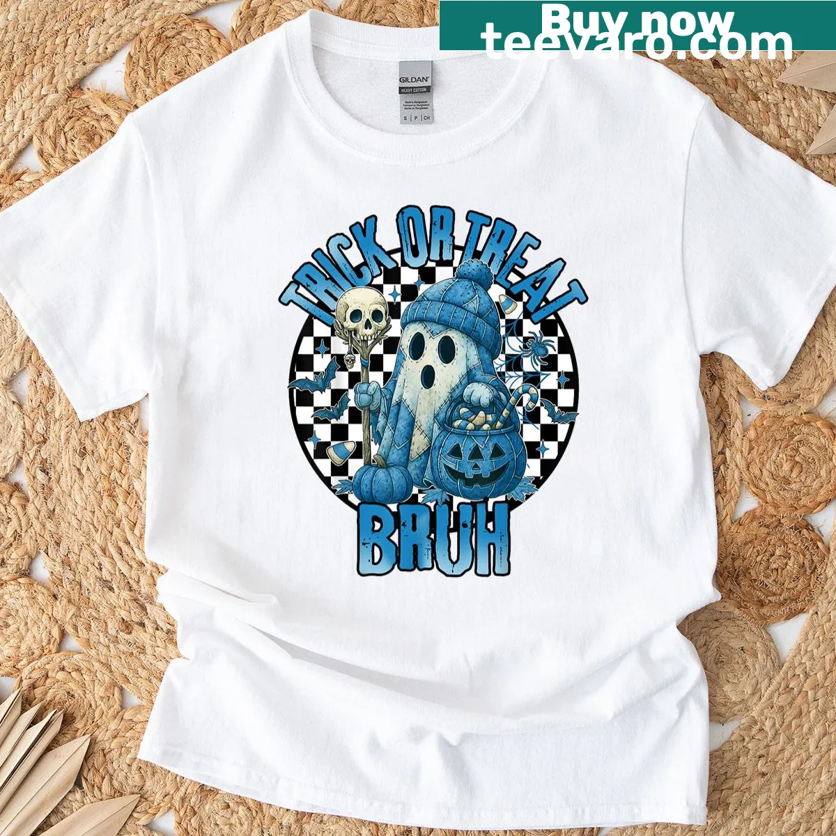Funny Halloween T-shirt featuring a playful ghost design — on a men's t-shirt