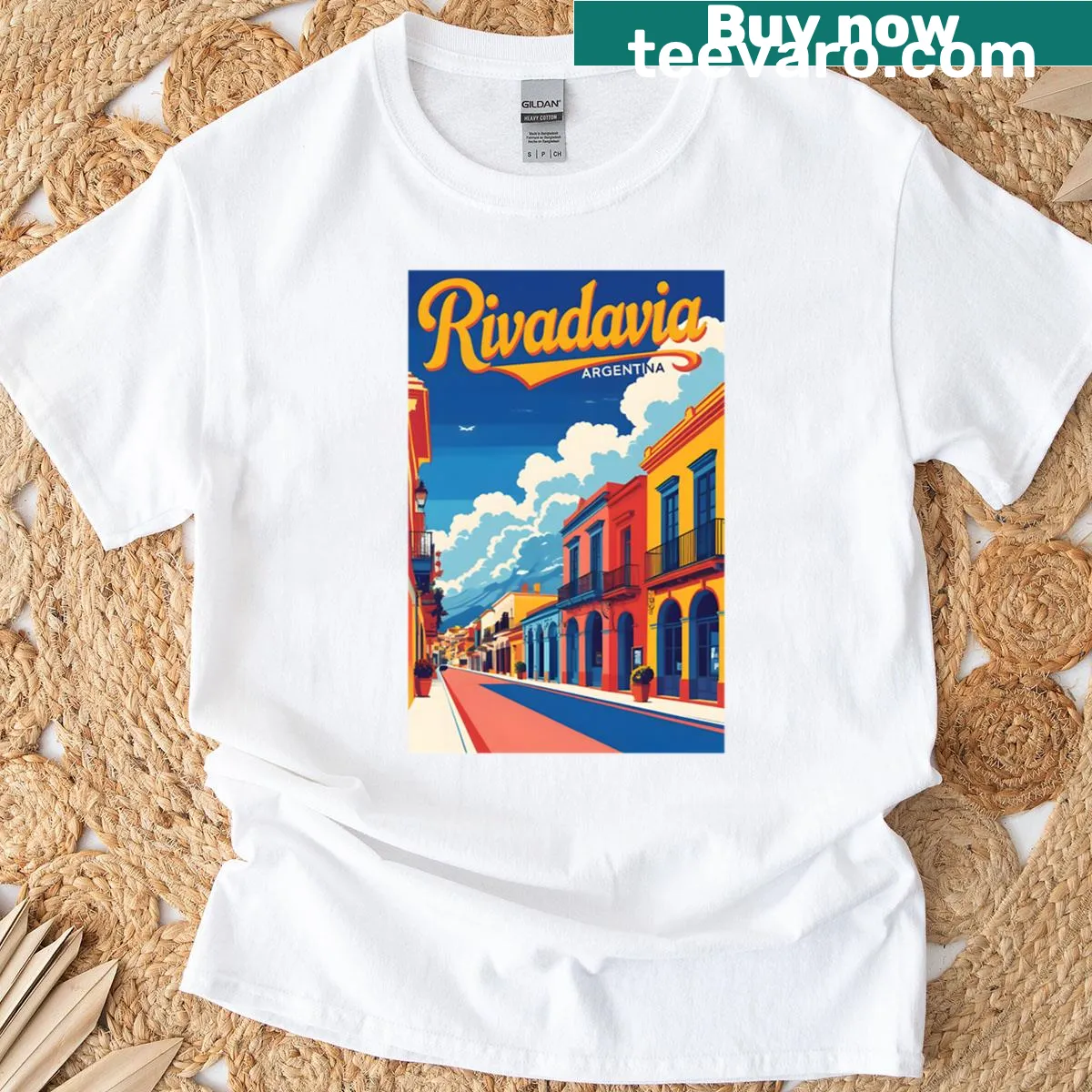 Vintage T-shirt featuring a design inspired by Rivadavia, Argentina — on a men's t-shirt