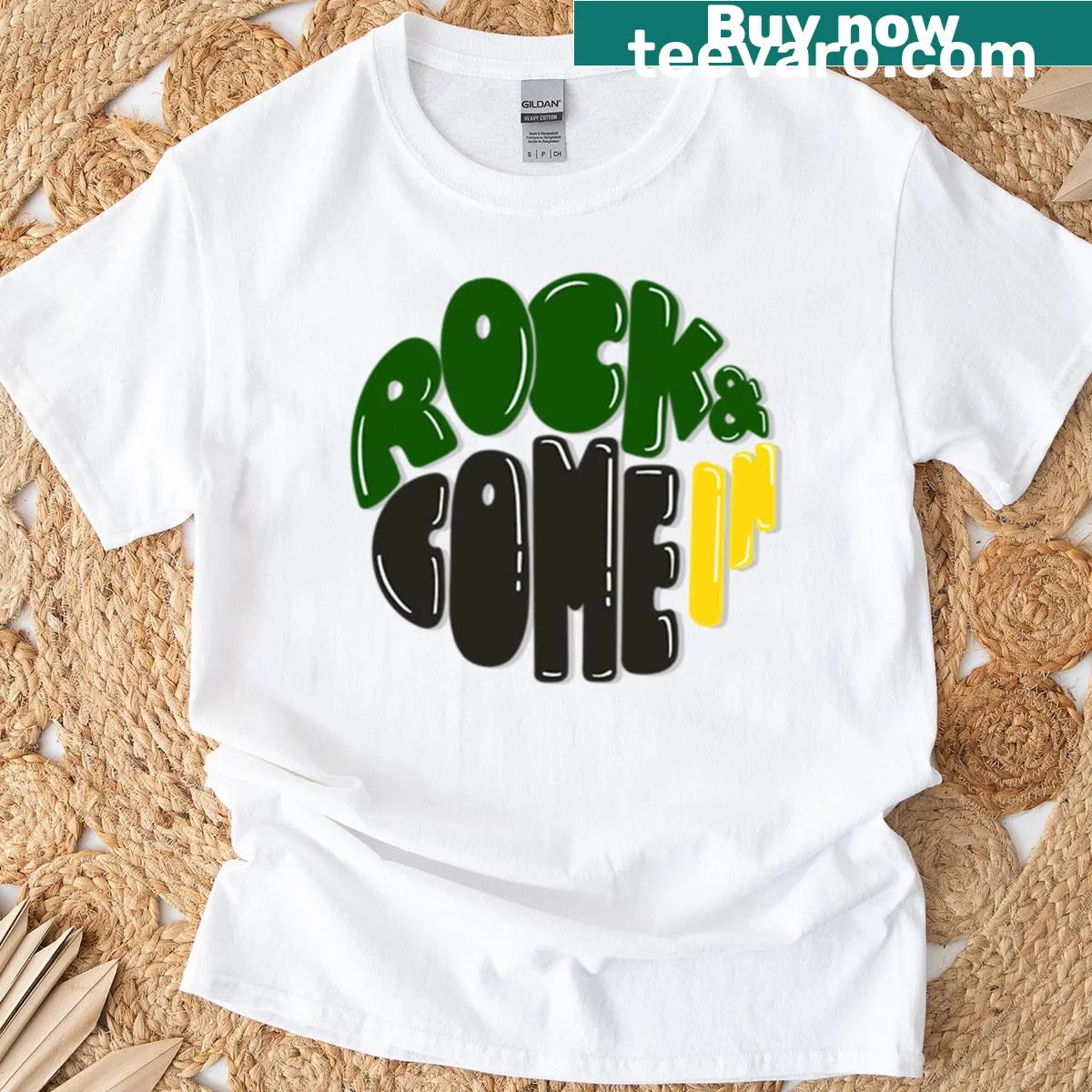 Oversized t-shirt with the phrase Rock Come In — on a men's t-shirt