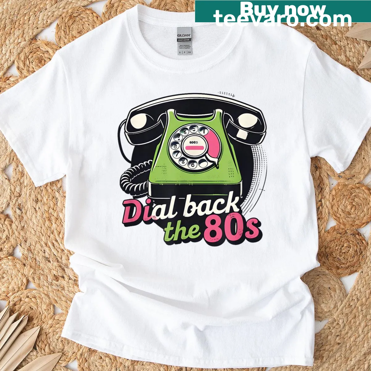 Vintage rotary phone dial t-shirt with a retro design — on a men's t-shirt
