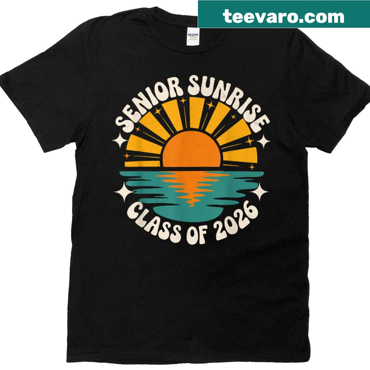 Retro Senior Sunrise 2026 t-shirt celebrating graduation — on a men's t-shirt