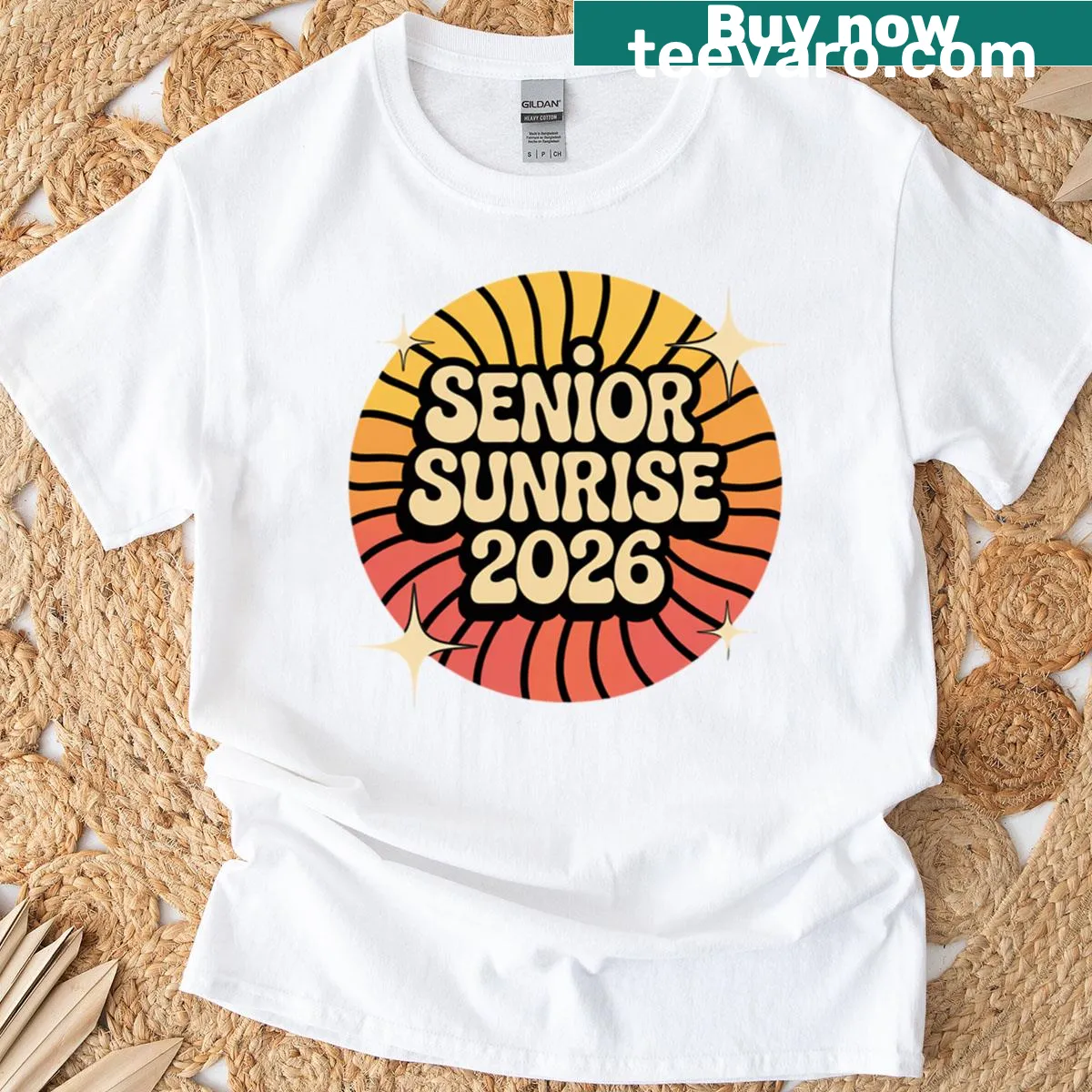 Vintage-inspired sunrise graphic for Class of 2026 graduation — on a men's t-shirt