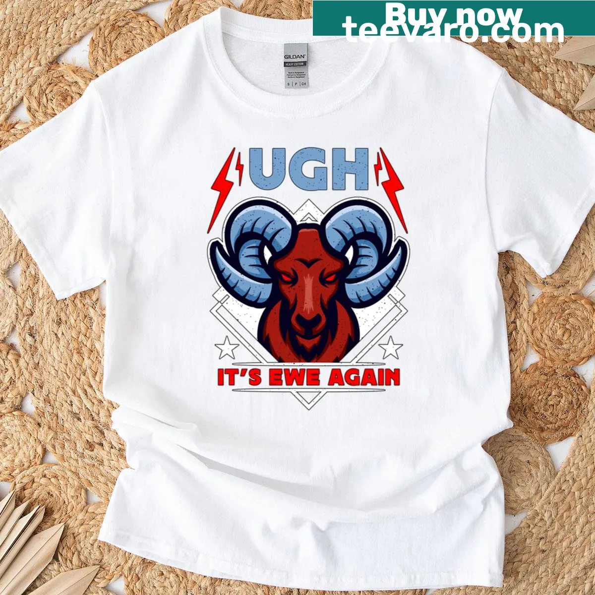 Playful t-shirt with 'Ugh It's Ewe Again' for farmers — on a men's t-shirt