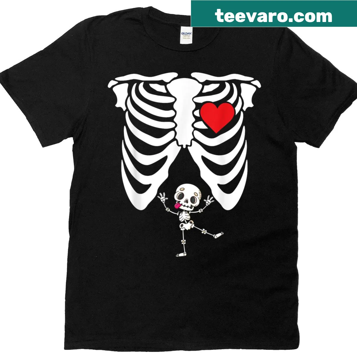 Skeleton pregnancy graphic on a Halloween t-shirt — on a men's t-shirt
