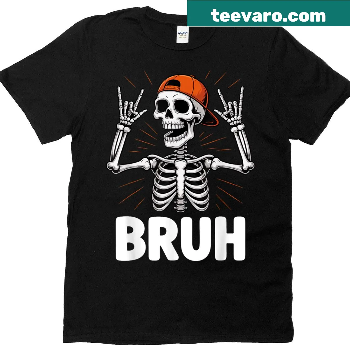 Cartoon skeleton rock on Halloween T-shirt for kids — on a men's t-shirt