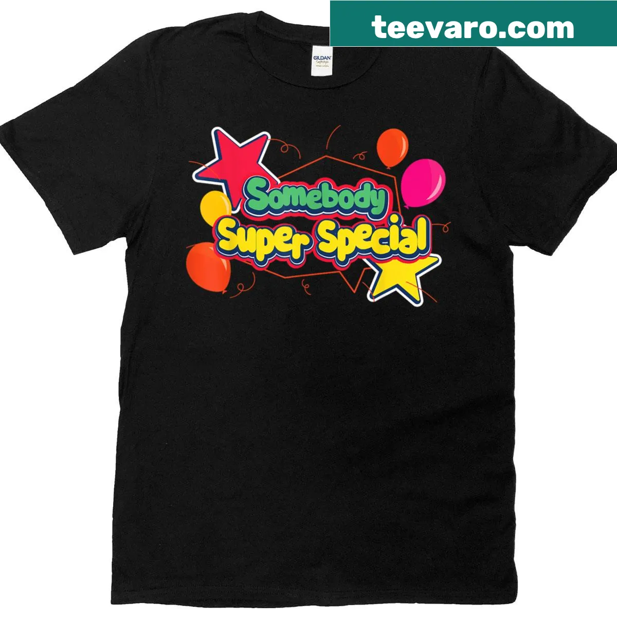 T-shirt featuring the text 'Somebody Super Special' in a fun font — on a men's t-shirt