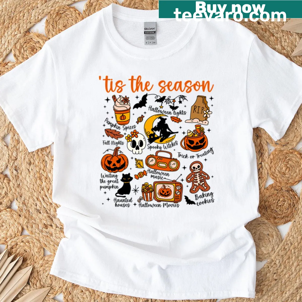 Retro Halloween graphic t-shirt with spooky designs — on a men's t-shirt