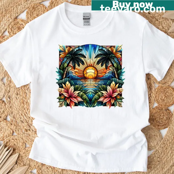 Oversized t-shirt with stained glass nature-inspired illustration
