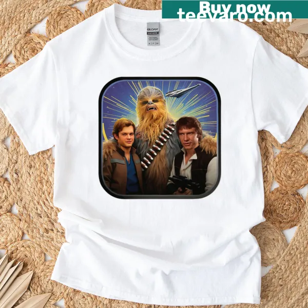 Whimsical graphic tribute to a galaxy far, far away on a T-shirt