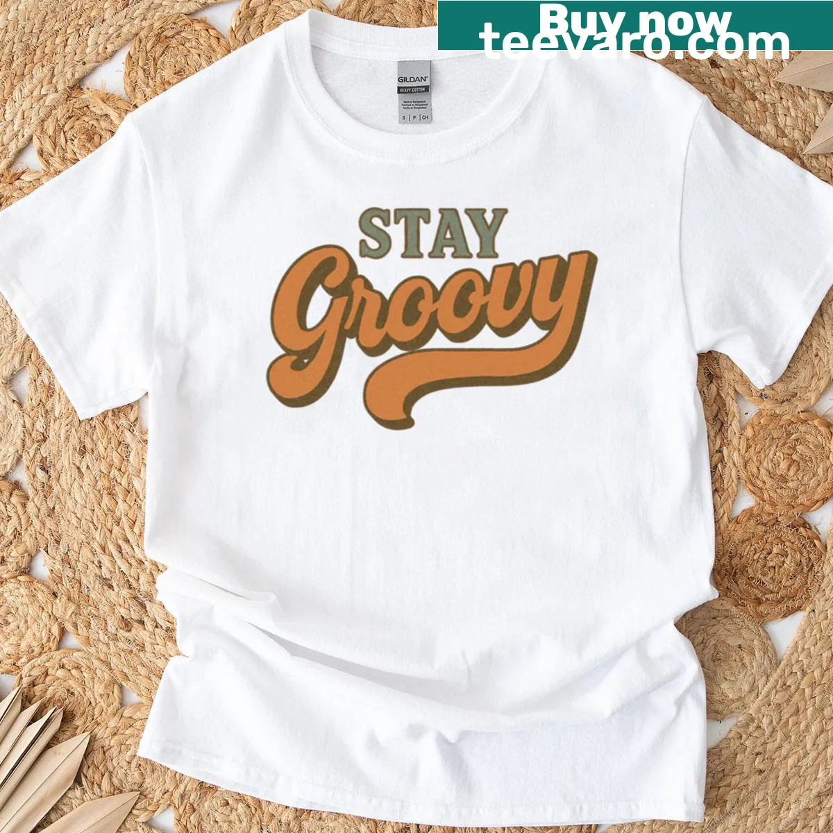 Oversized T-shirt with retro typography saying 'Stay Groovy' — on a men's t-shirt