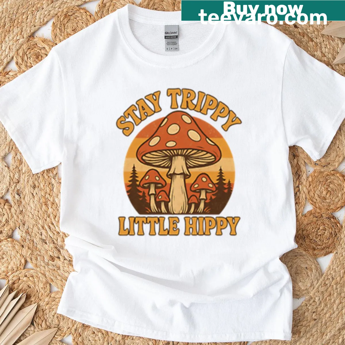 Retro t-shirt with playful mushroom illustration — on a men's t-shirt