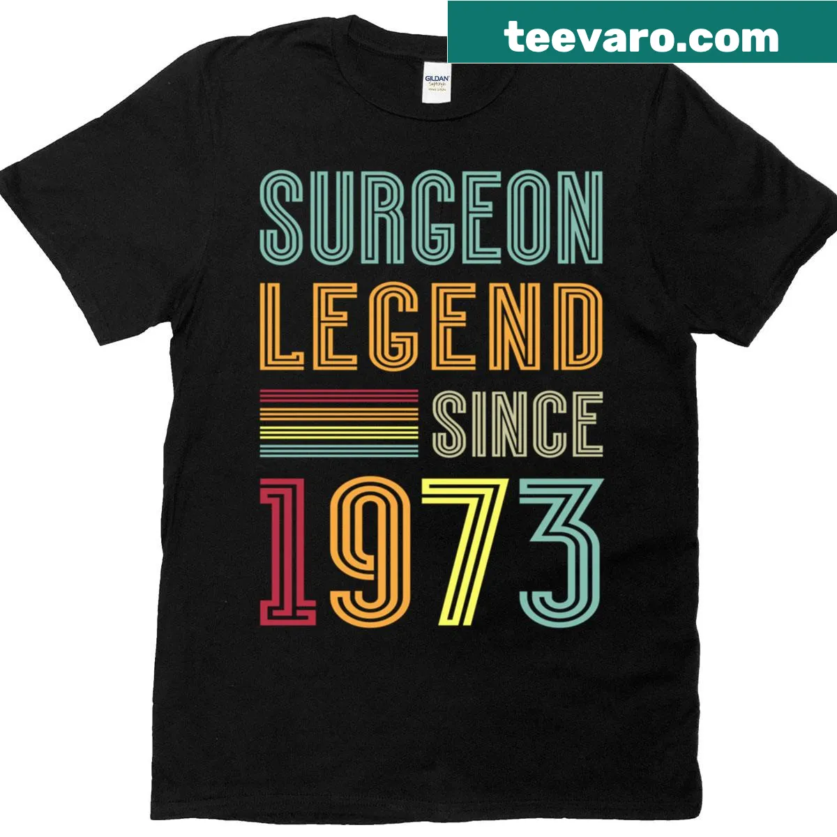 Surgery Legend 1973 T-shirt featuring scalpel and birthday text — on a men's t-shirt