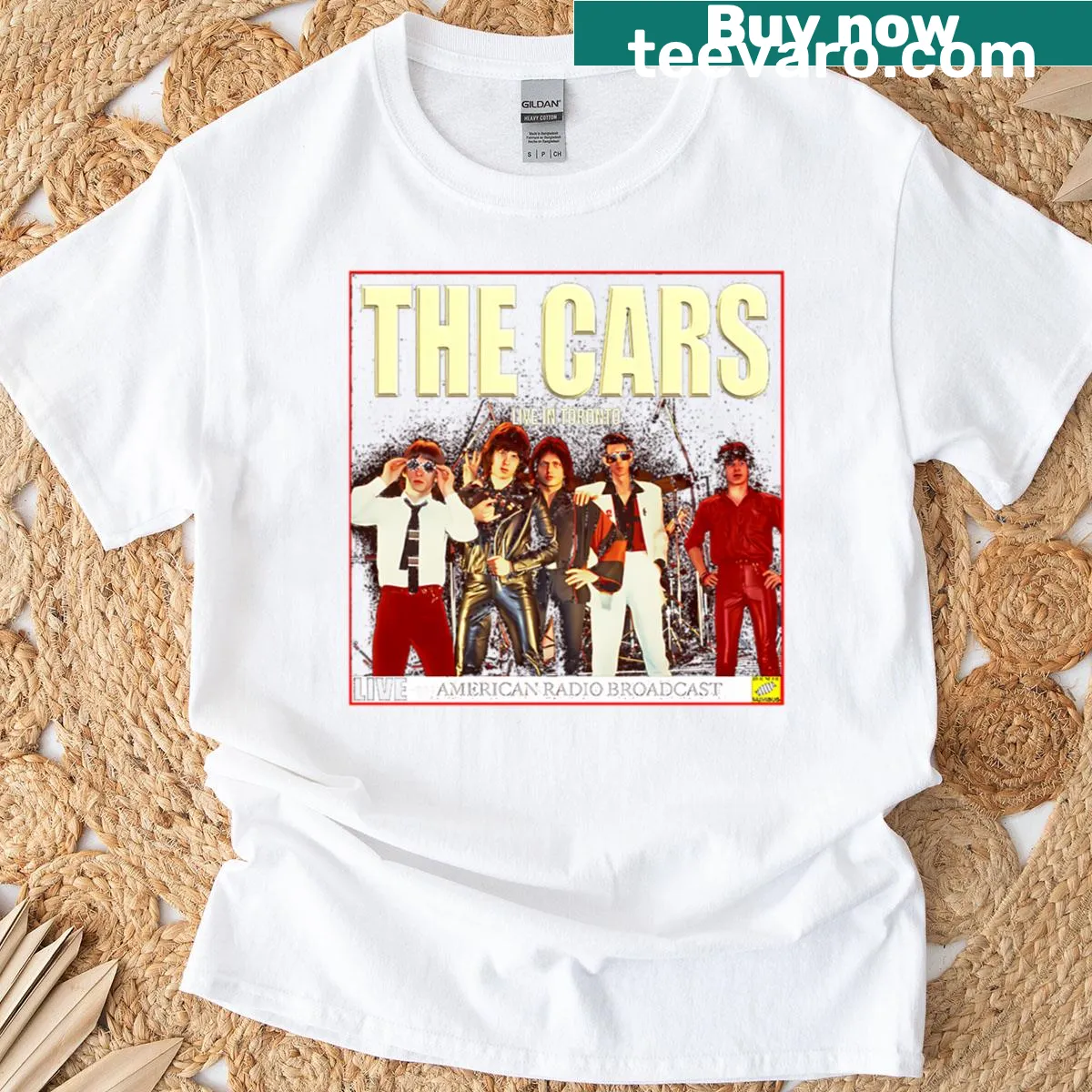 Concert-themed T-shirt featuring The Cars graphic illustration — on a men's t-shirt