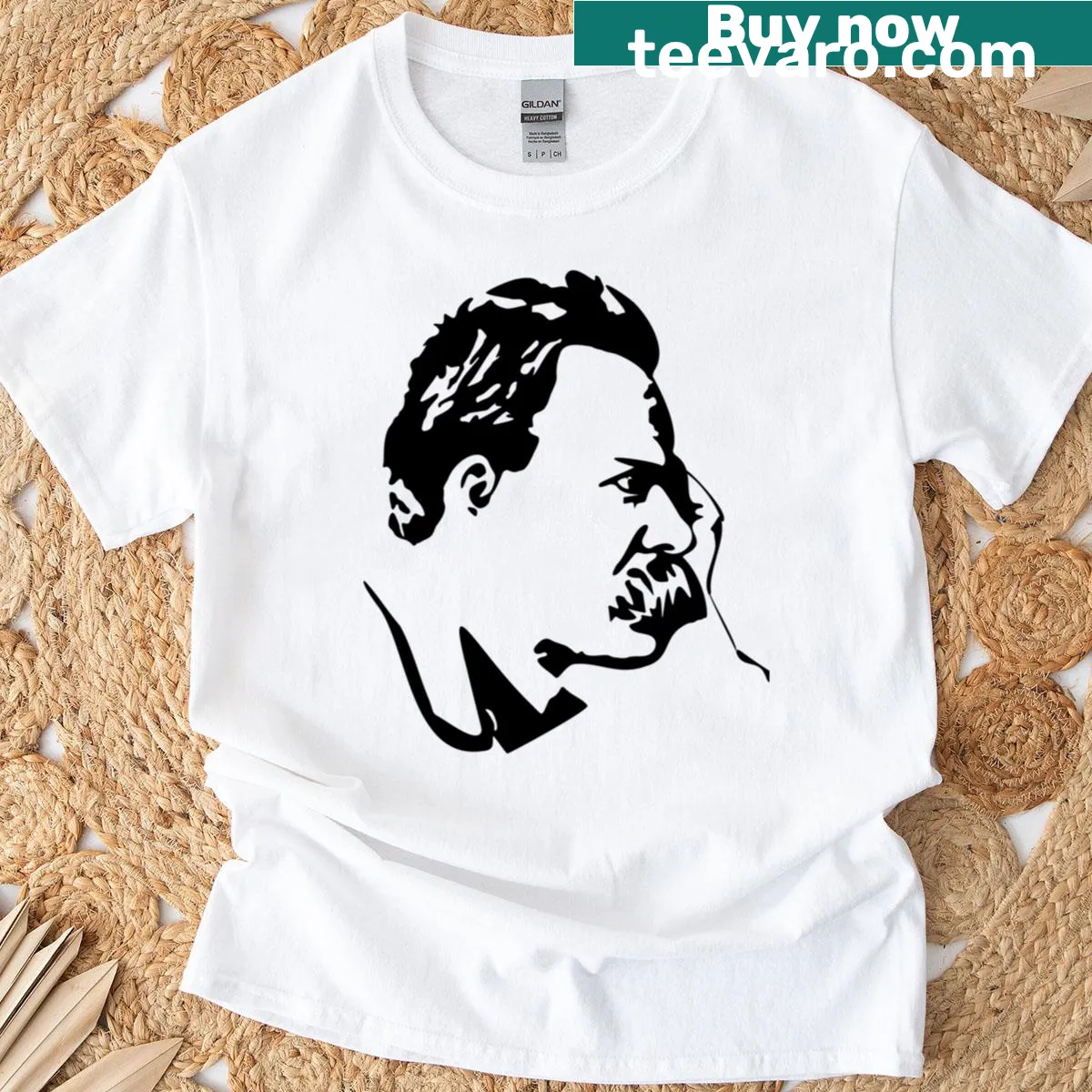 Oversized T-shirt featuring philosophical design inspired by Nietzsche — on a men's t-shirt