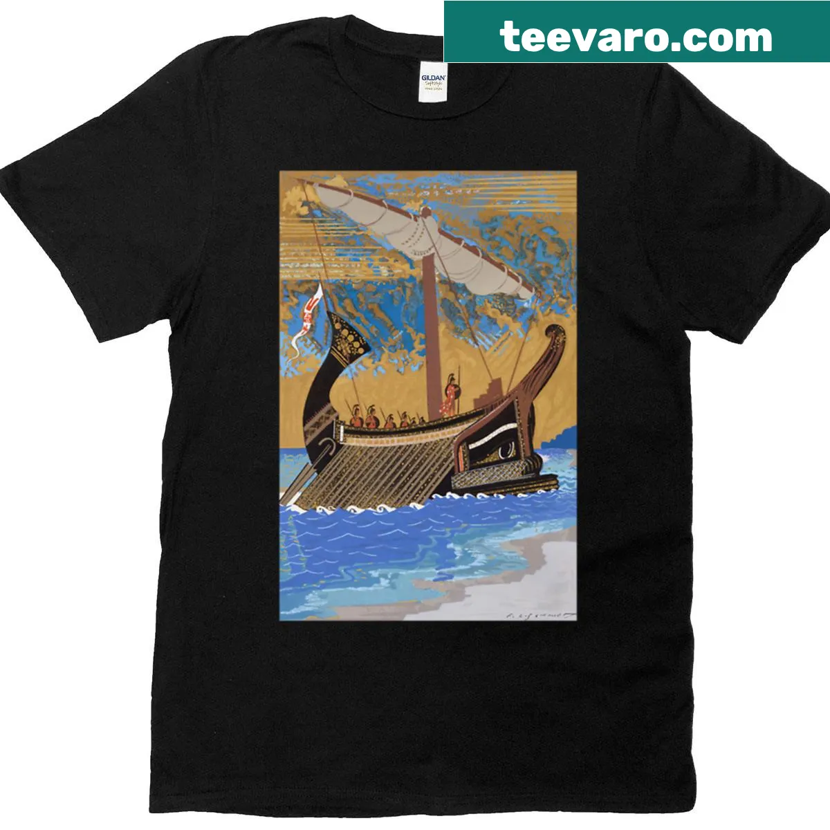 Illustration of the Ship of Odysseus on a T-shirt — on a men's t-shirt