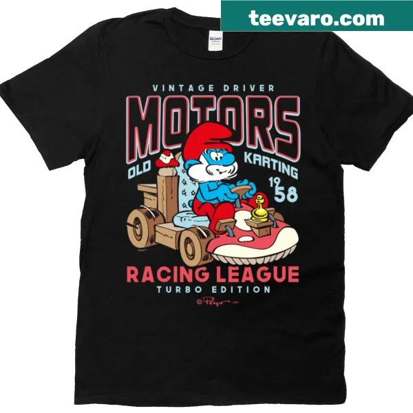 Vintage karting Papa Smurf logo t-shirt featuring nostalgic design