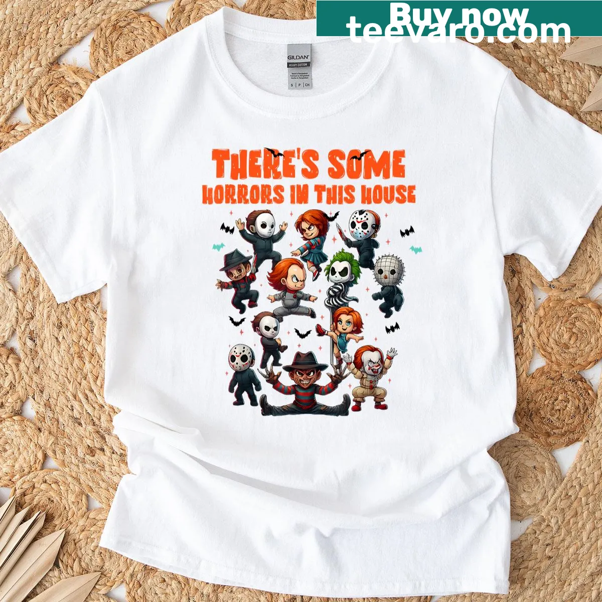 Funny horror characters graphic t-shirt with humorous design — on a men's t-shirt