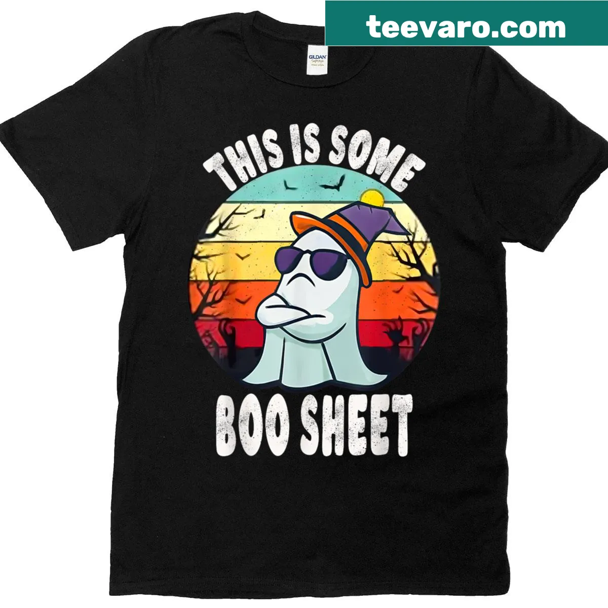 Funny Halloween T-shirt with ghost graphic and pun text — on a men's t-shirt