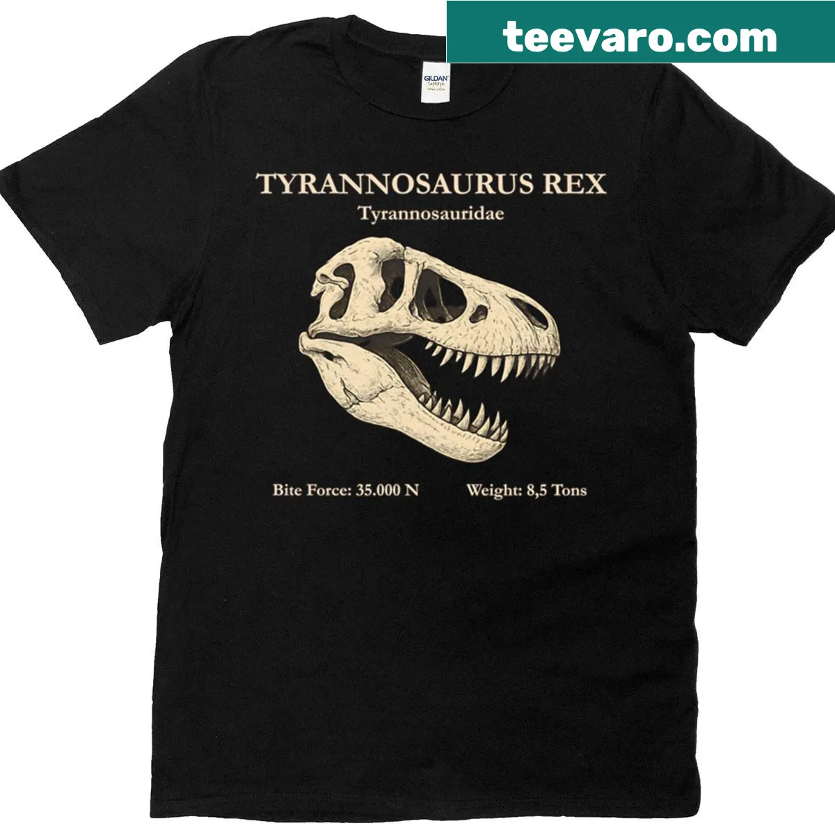 Vintage illustration of a Tyrannosaurus Rex skull — on a men's t-shirt