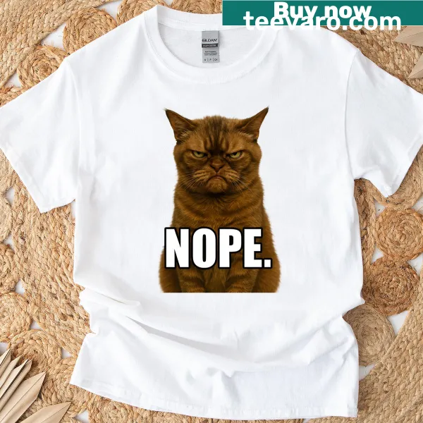Funny grumpy cat meme T-shirt featuring a cartoon cat face