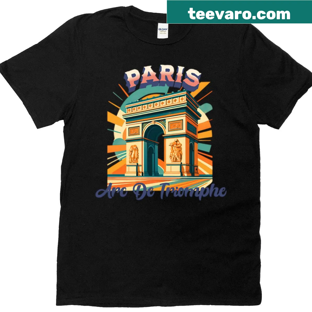 Vintage graphic t-shirt featuring the Arc De Triomphe in Paris — on a men's t-shirt