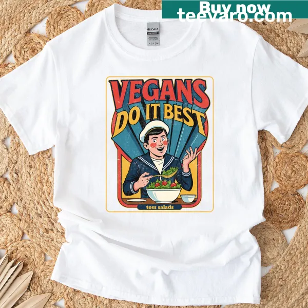 Retro vegan salad graphic with humorous text