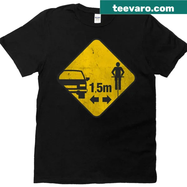 Vintage-style T-shirt featuring a 15m safe passing road sign