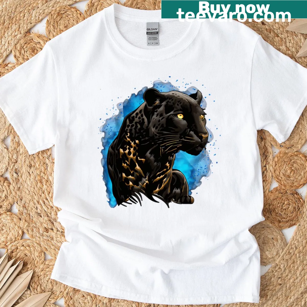 Vintage-style T-shirt featuring panthers and wildlife design — on a men's t-shirt