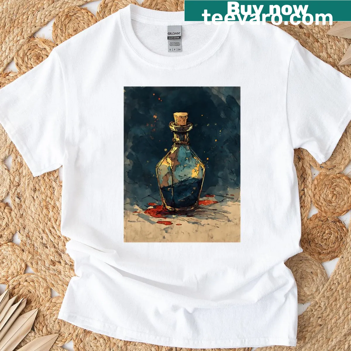 Vintage dark academia T-shirt featuring an ink bottle graphic — on a men's t-shirt