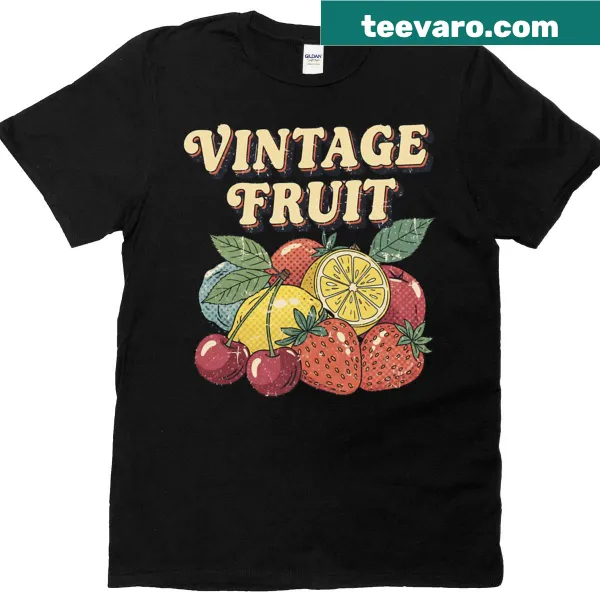 Vintage fruit illustrations on a retro distressed t-shirt