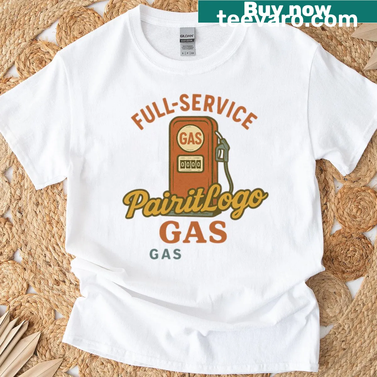 Oversized T-shirt featuring a retro gas pump design — on a men's t-shirt