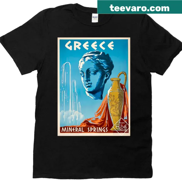 Vintage T-shirt celebrating Greece's mineral springs with a tranquil design.