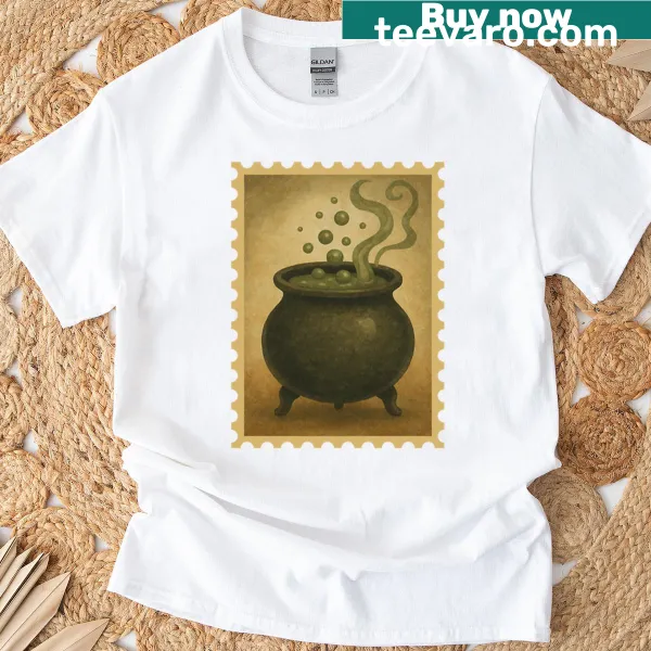 Vintage Halloween T-shirt with cauldron and potion design