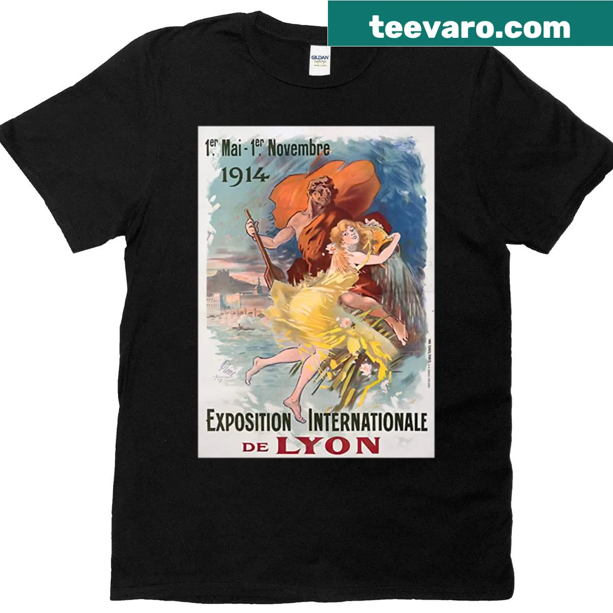 Vintage T-shirt featuring Lyon International Expo graphic — on a men's t-shirt