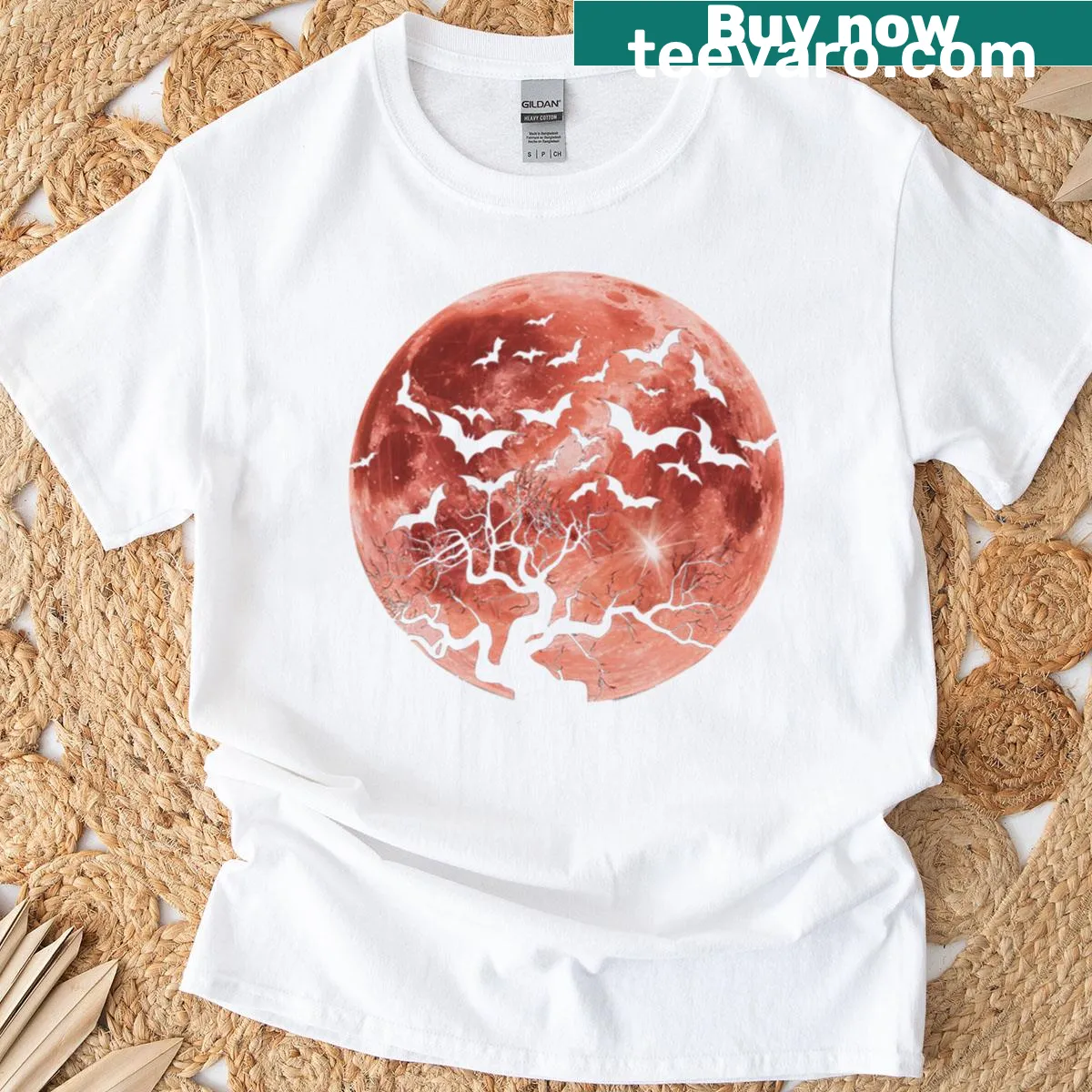 Vintage Halloween T-shirt featuring a whimsical moon design — on a men's t-shirt