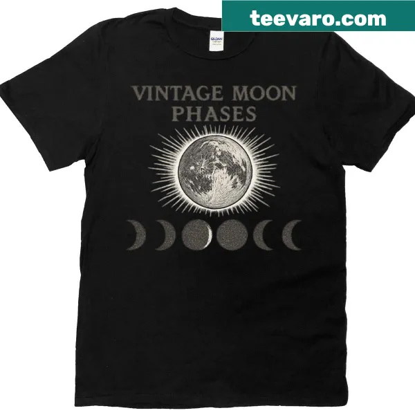 Vintage t-shirt with moon phases illustration in retro style.