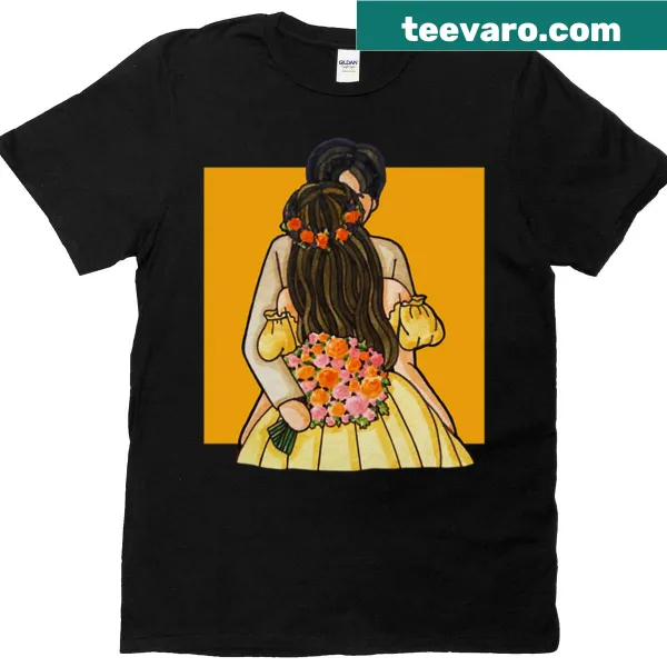 Vintage-style T-shirt with romantic embrace illustration
