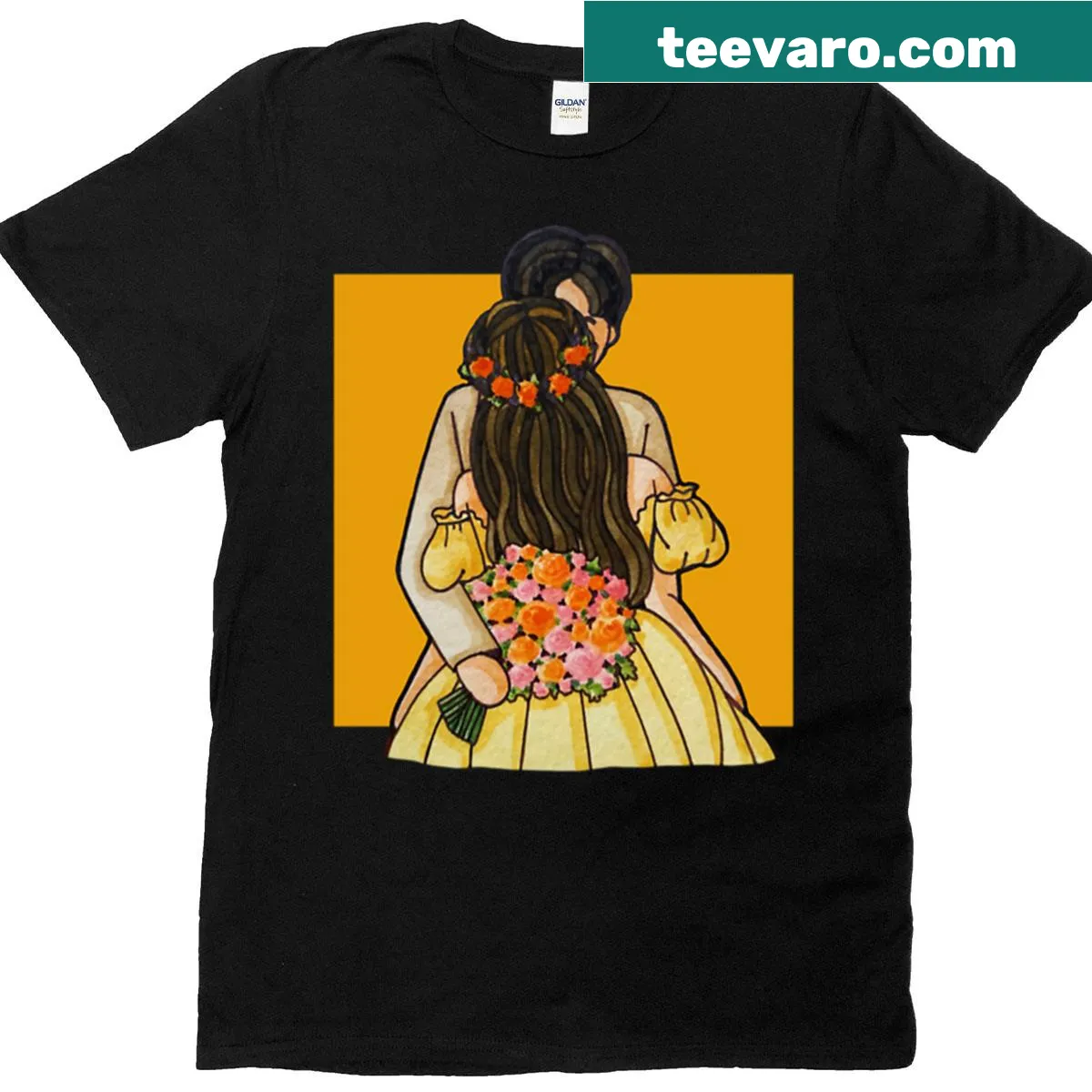 Vintage-style T-shirt with romantic embrace illustration — on a men's t-shirt