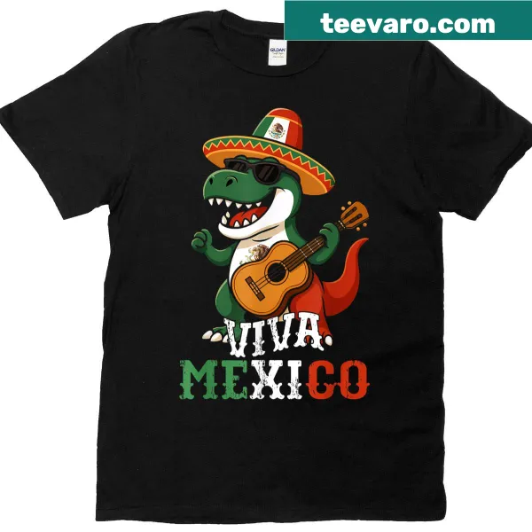 Cartoon T-rex with 'Viva Mexico' text on kids T-shirt