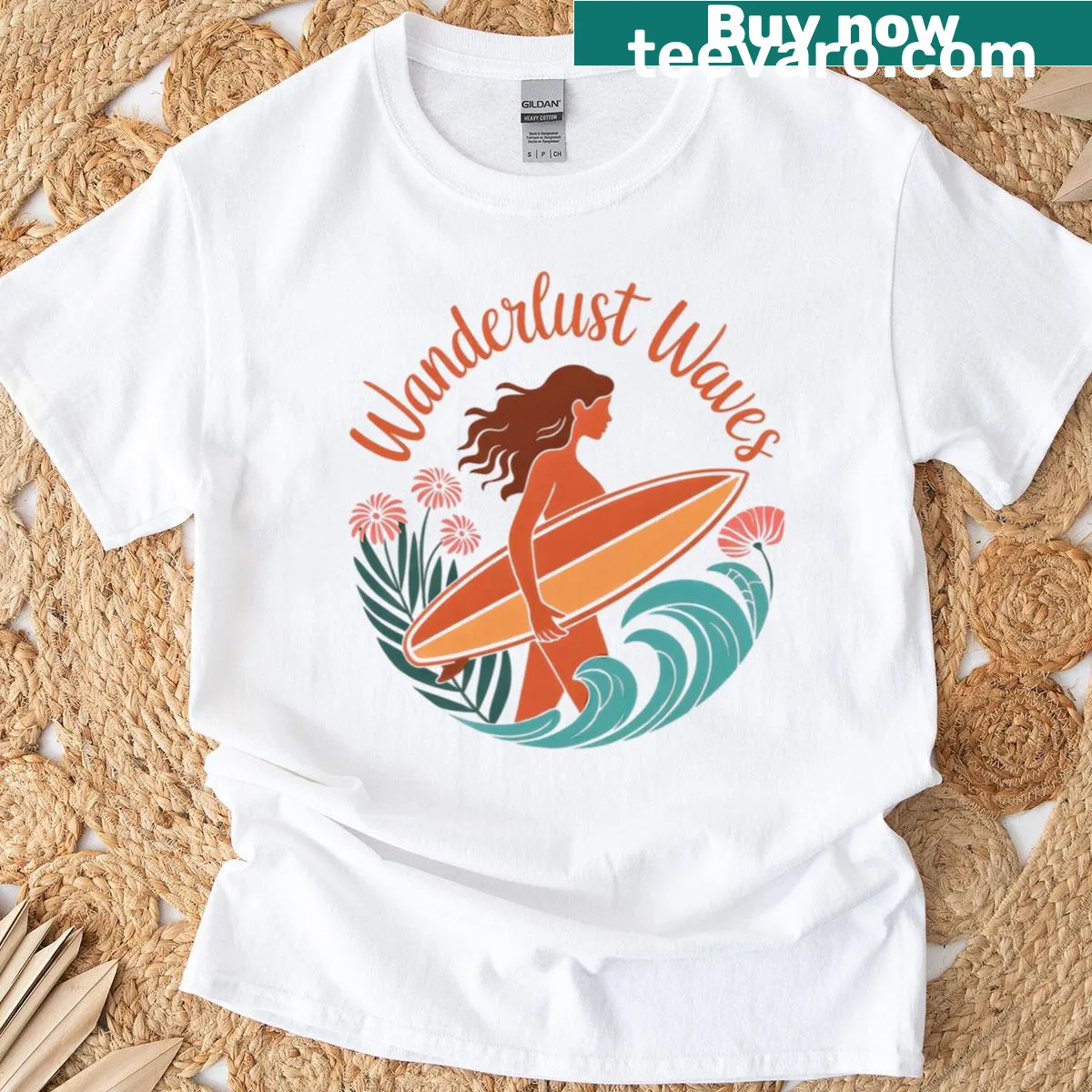 Retro beach waves design on wanderlust t-shirt — on a men's t-shirt