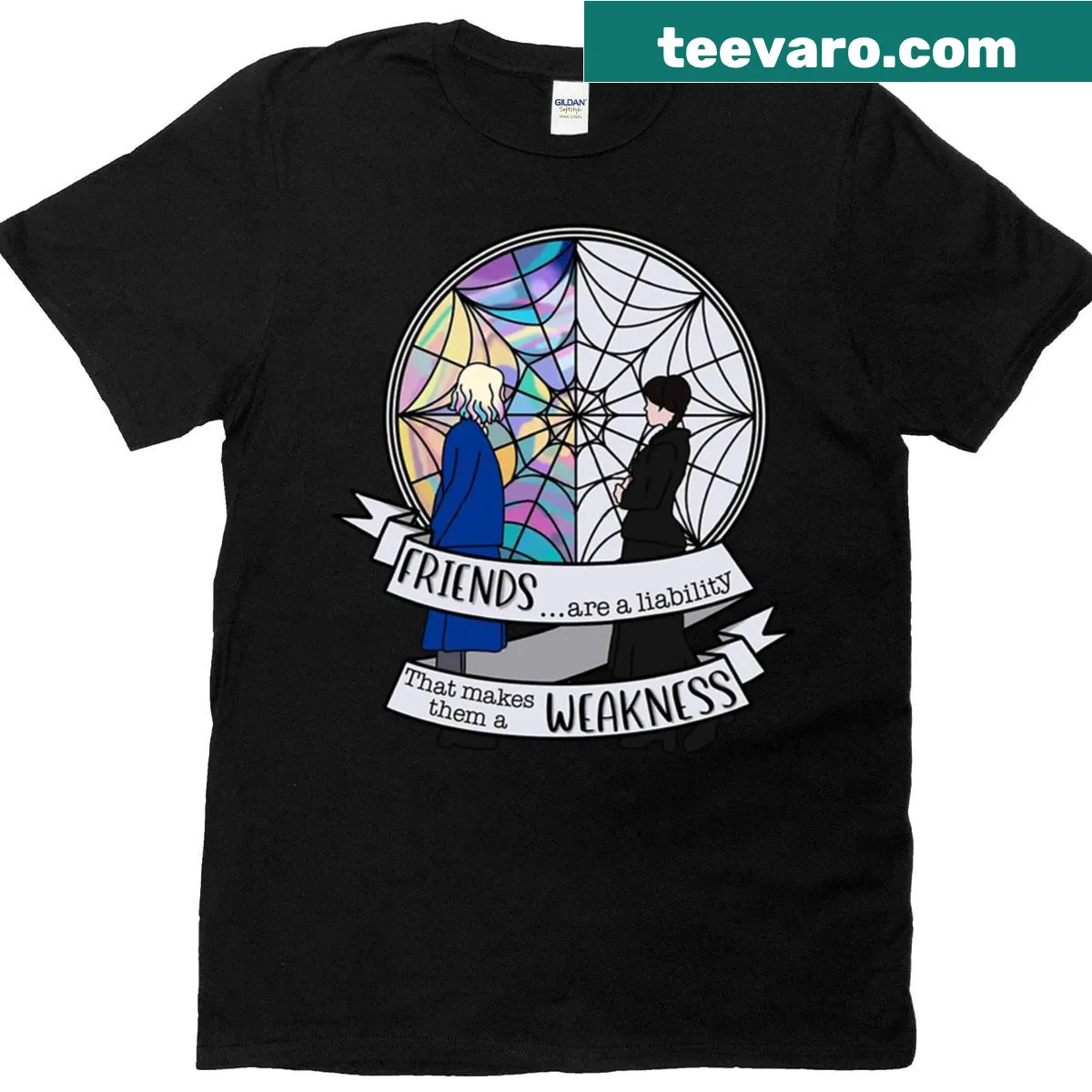Gothic T-shirt featuring Wednesday Addams from Nevermore Academy. — on a men's t-shirt