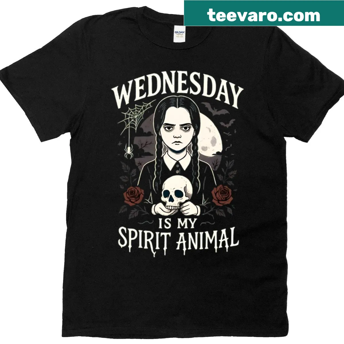 Halloween-themed Wednesday inspired t-shirt — on a men's t-shirt