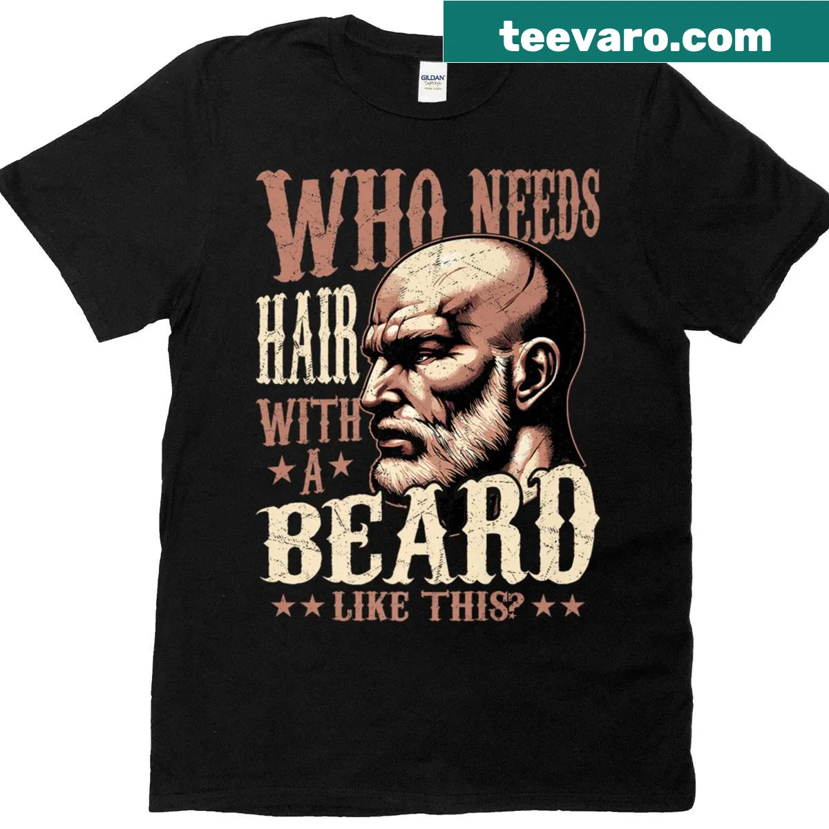 Edgy T-shirt for men featuring humorous bald and beard design — on a men's t-shirt