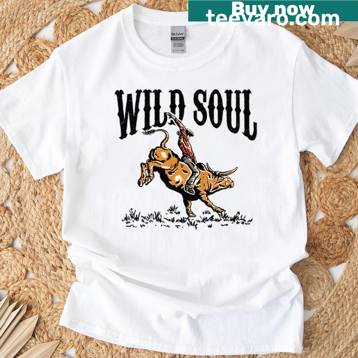 Wild Soul cowboy graphic on women's fitted t-shirt — on a men's t-shirt