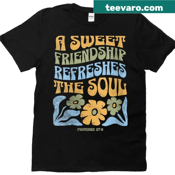 Boho retro t-shirt with a Bible verse about friendship