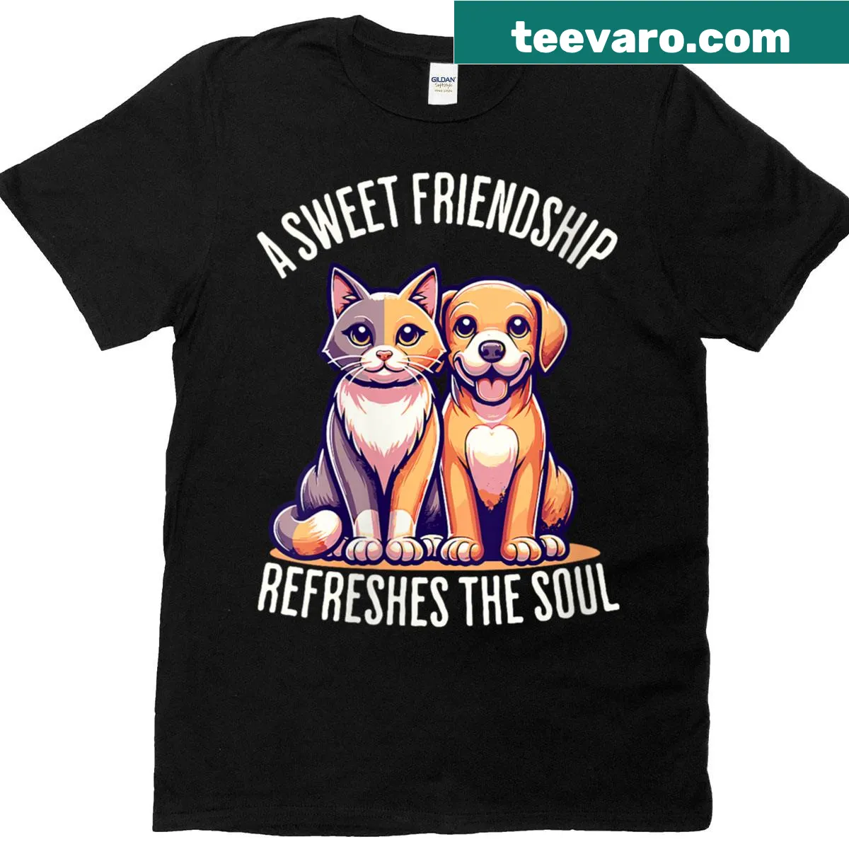 Cute t-shirt with 'A Sweet Friendship Refreshes The Soul' text design. — on a men's t-shirt