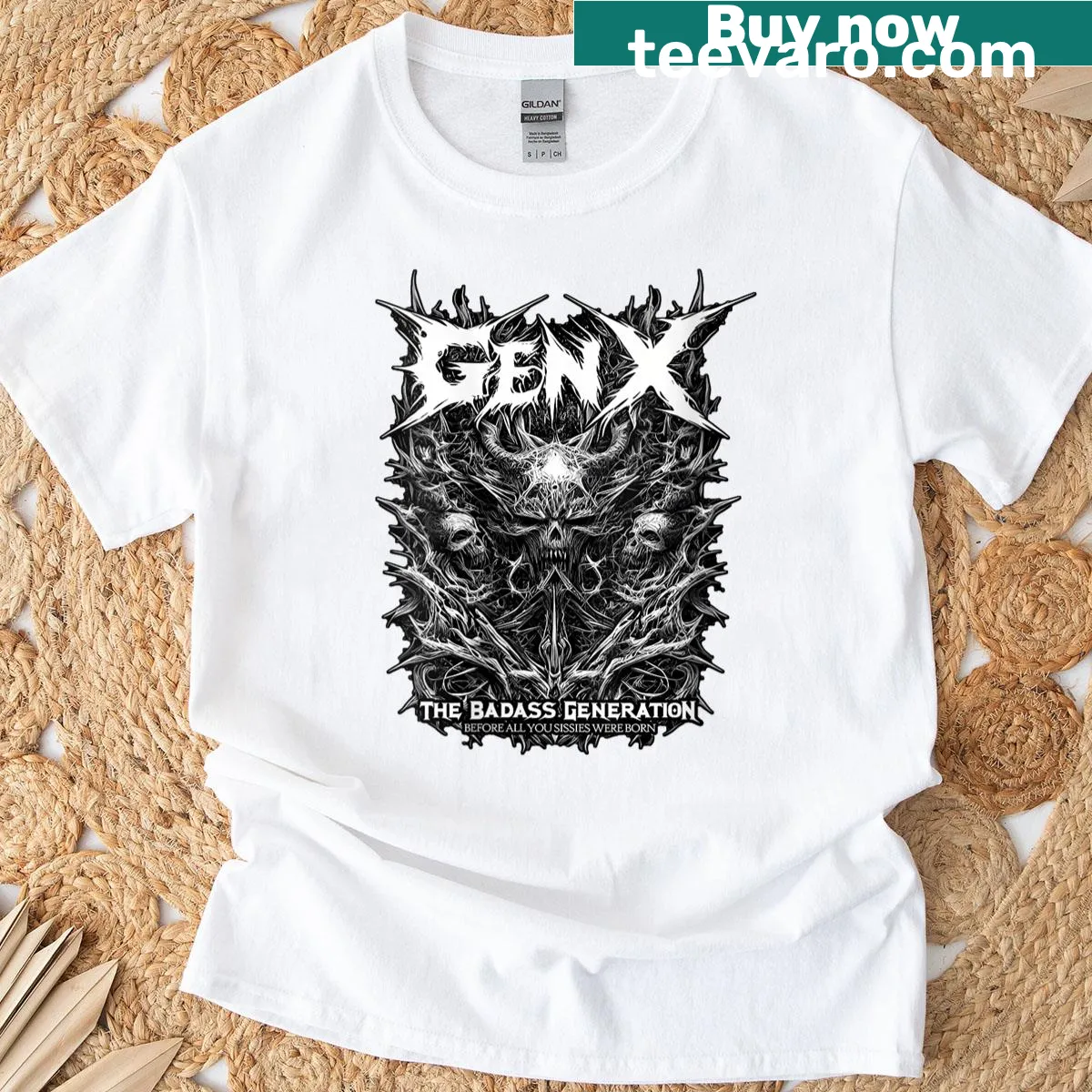 Gen X humorous slogan on women's t-shirt — on a men's t-shirt