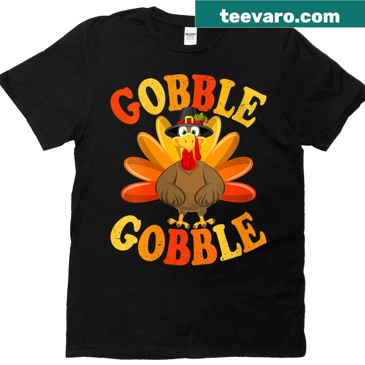 Funny Thanksgiving t-shirt with a turkey and 'Gobble Turkey Trot' text. — on a men's t-shirt