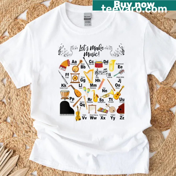 Typography design promoting music education on a women's t-shirt