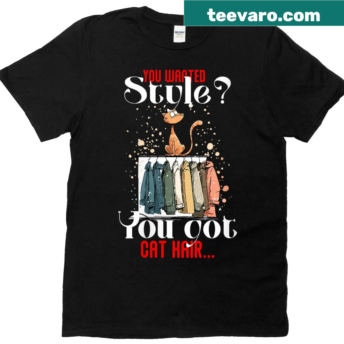 Funny T-shirt with the phrase about cat hair and style — on a men's t-shirt